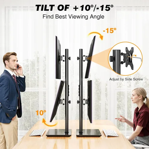 Vista 4 de Soporte de monitor dual VESA para pantallas de 13 a 38 pulgadas, elevador de monitor independiente con giro, inclinación, rotación y altura