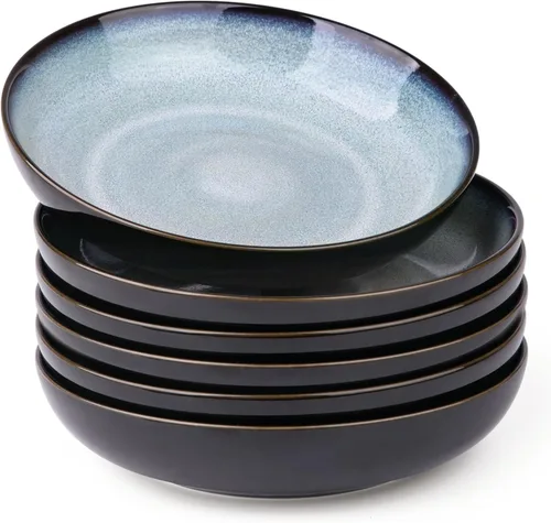 Vista 20 de LERATIO Juego de cuencos de cerámica para pasta de 9.0 pulgadas, juego de Azul