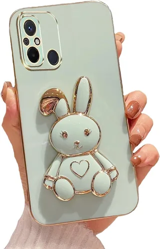 Vista 55 de Funda con soporte de conejo de corazón para Xiaomi Redmi A1, galvanizado suave TPU protector delgado a prueba de golpes con lindo conejito soporte