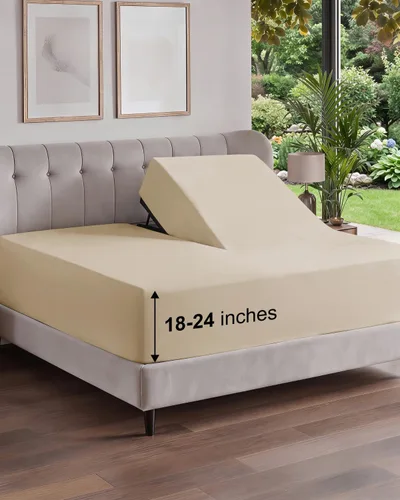 Vista 107 de Sábana bajera ajustable extra profunda Twin XL – Sábana bajera individual de lujo de hotel solamente – Se adapta fácilmente a colchones de 18 a 24