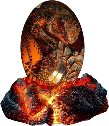 Vista 8 de ACOCOFE Huevo de dragón, huevos de dragón de lava con adornos de base luminosa, escultura hecha a mano, recuerdo de dragón de cristal, regalo