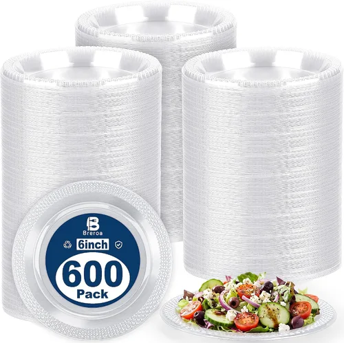 Vista 8 de Breroa 300 platos de plástico transparente de 6 pulgadas, pequeños platos redondos desechables para postre resistentes, platos de cena y fiesta