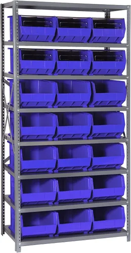 Vista 294 de Quantum QSBU-245BK Heavy Duty Shelving Unit with (7) Shelves and (24) QUS245 Black Bins for Garage Warehouse Storage Distribution 400 lb Load