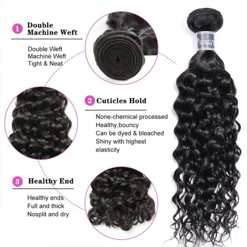 Vista 2 de Extensiones de cabello humano virgen brasileño ondulado de 10, 12, 14 pulgadas, sin procesar, mojado y ondulado, 3 paquetes de extensiones