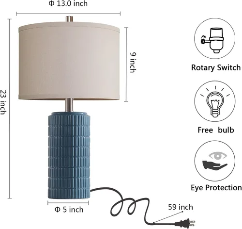 Vista 5 de AIEAMPDO Juego de 2 lámparas de mesa de cerámica estilo granja de 23'' para sala de estar, lámpara rústica para mesita de noche para dormitorio