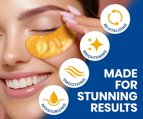 Vista 4 de Stylia Parches para usar debajo de los ojos para ojos hinchados y ojeras (20 pares) – Mascarilla de oro de 24 quilates para usar debajo de los ojos