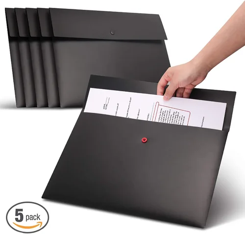Vista 6 de VANRA 5 piezas de carpetas para sobres A4 de plástico para papelería, con cierre de botón de presión, tamaño carta A4 (negro)