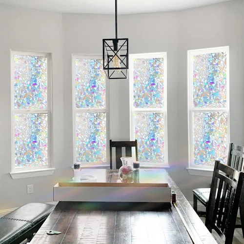 Vista 8 de Hilarious - Película de privacidad arcoíris para ventana, vinilo para ventanas manchadas, calcomanías decorativas 3D removibles, película tintada