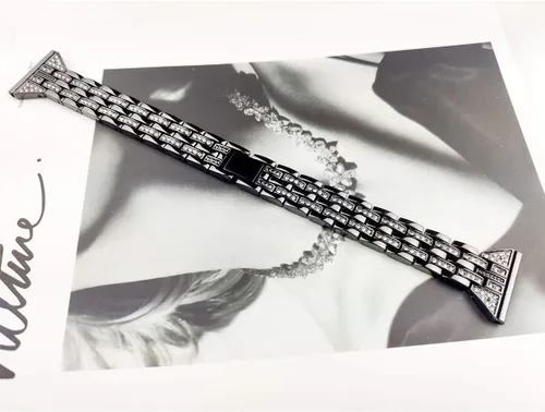 Vista 4 de Bandas compatibles con Fitbit Versa 2/Versa Lite/Versa, pulsera de repuesto con diamantes de imitación de metal para mujer, color negro