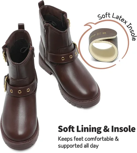 Vista 5 de DREAM PAIRS Botines impermeables con cremallera lateral para niñas pequeñas y grandes