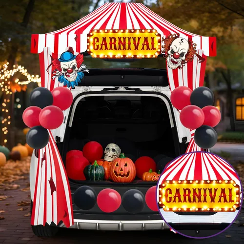 Vista 6 de JOYIN Kit de decoración de coche para SUV, decoración de Halloween, circo, carnaval, payaso, luces LED, calcomanías para puerta de casa embrujada