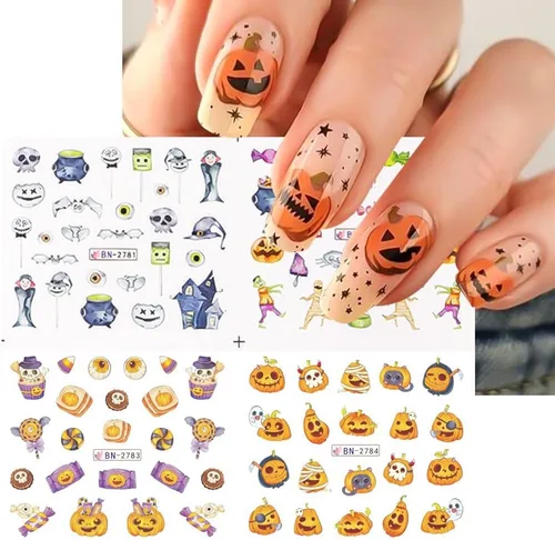 Vista 6 de Calcomanías de arte de uñas de Halloween, calcomanías de transferencia de agua, calcomanías de uñas de Halloween, calcomanías de dibujos animados