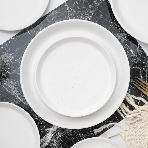 Vista 5 de Stone Lain - Juego de platos de cerámica, 4 platos de cena, Albie - Blanco salpicado