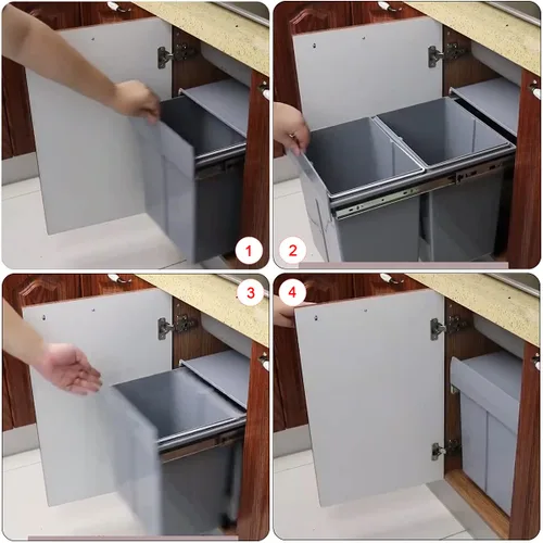 Vista 7 de Nisorpa Botes de basura dobles extraíbles de 40 litros/10.6 galones debajo del gabinete/fregadero con tapa, contenedor de basura comercial
