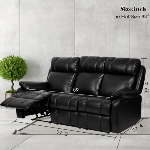 Vista 3 de BestMassage Juego de sofá reclinable de piel sintética, sofá reclinable manual (3 plazas) para muebles del hogar