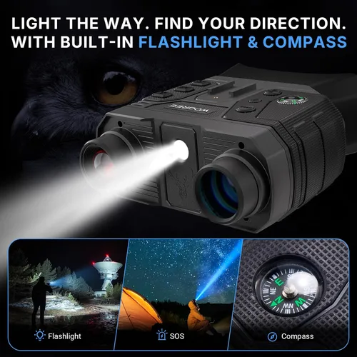 Vista 7 de WOSPORTS Gafas de visión nocturna 4K con foto de 48 MP, visión a todo color de 3280 pies, distancia IR de 1300 pies, pantalla HD de 3 pulgadas, zoom