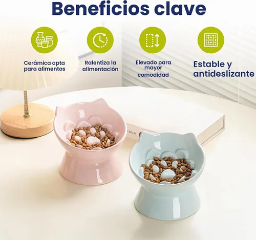 Vista 2 de PawsPik Lynx - Cuenco elevado de cerámica para perros y gatos, color azul Azul cielo