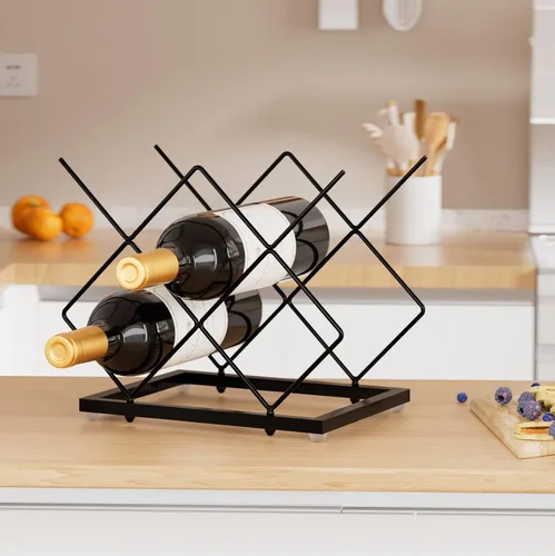 Vista 5 de Urban Deco Estante pequeño para 5 botellas, moderno almacenamiento de vino de alambre de metal para encimera, mesa, café, bar, cocina, color negro