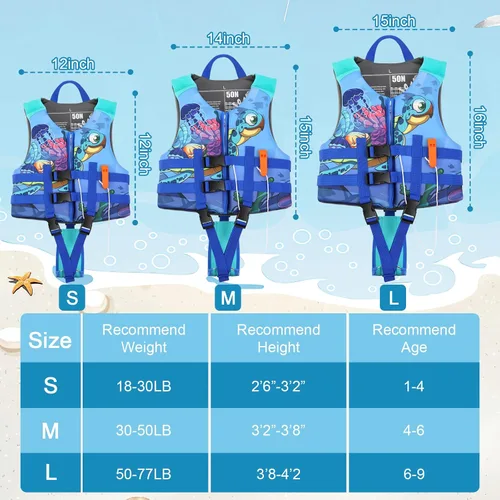 Vista 5 de PAETAE Chaleco de natación de neopreno para niños, chaqueta de natación para niños pequeños, flotadores, ayuda a la natación para niños y niñas de 1