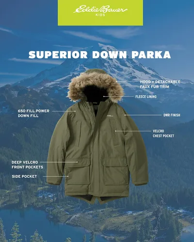 Vista 2 de Eddie Bauer Abrigo de invierno para niños, chaqueta parka impermeable con capucha de piel sintética (3-20)