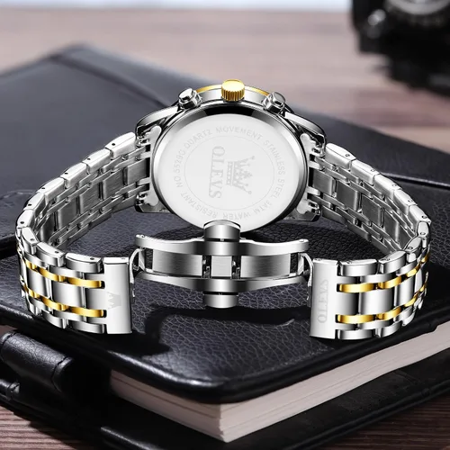 Vista 9 de OLEVS Reloj cronógrafo de acero inoxidable para hombre, con números romanos, fecha, analógico, de cuarzo, para hombre, multifuncional, a la moda