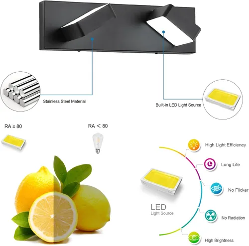 Vista 2 de Lámparas LED modernas de 2 luces LED para tocador de baño (15.5 pulgadas, blanco frío 6000 K), accesorios de iluminación de pared de baño
