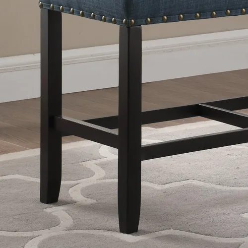 Vista 3 de Roundhill Furniture PB162BU Biony Banco de Comedor de Tela de Altura de Mostrador con Ribete de Tachuelas, Azul
