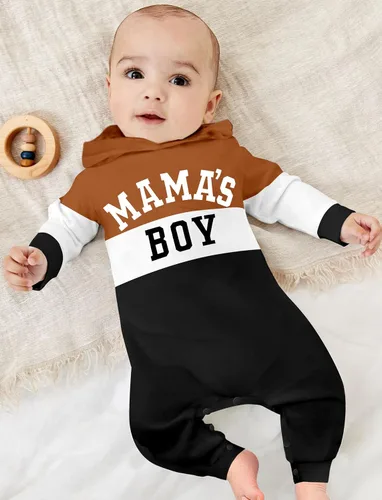 Vista 2 de Ropa de bebé niño, ropa de bebé con estampado de letras de manga larga con capucha para bebé niño