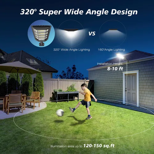 Vista 2 de OKPRO Luces solares impermeables para exteriores, luz solar de gran angular, luces de inundación solares de 6500 K con sensor de movimiento al aire