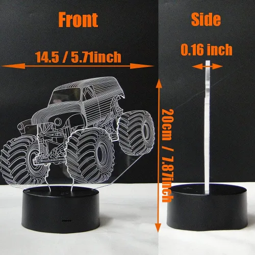 Vista 4 de Monster Jam Truck Lámpara LED de Ilusión 3D de Color Mixto Luz Nocturna de Carro Regalo de Cumpleaños Regalo de Festival para Niño Pequeño Bebé Niño