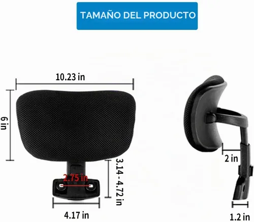 Vista 3 de Reposacabezas ajustable de malla negra para silla de oficina, accesorio ergonómico universal para escritorio, computadora y sillas giratorias