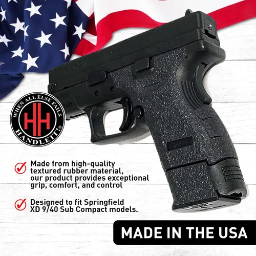 Vista 2 de Handleitgrips Cinta de agarre para pistola compatible con Springfield XD 9/40 Sub Compact - Cinta de agarre de goma texturizada negra, fácil