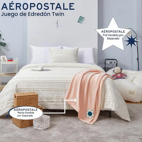 Vista 3 de Aeropostale Eloise - Juego de edredón de 2 piezas para dormitorio y funda a juego, individual, marfil