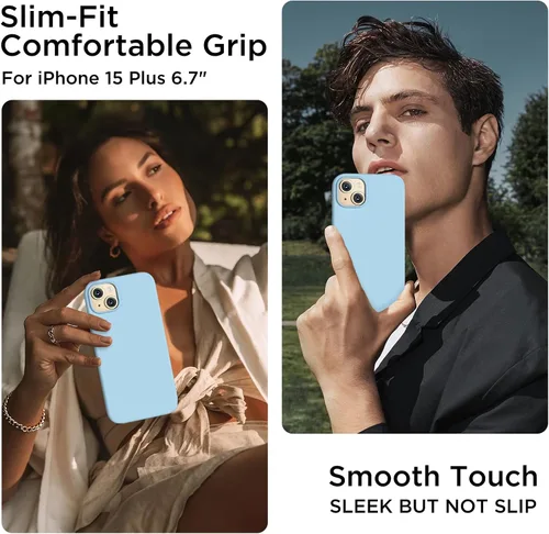 Vista 2 de Funda de silicona para iPhone 15 Plus, cubierta protectora de cuerpo completo a prueba de golpes, forro de microfibra suave antiarañazos, funda