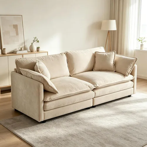 Vista 14 de Tmsan Chenille Cloud - Juego de sofá y silla, color beige y blanco Blanco beige