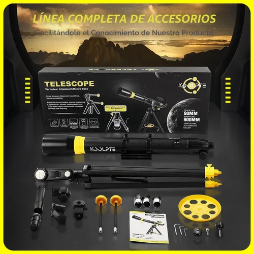 Vista 7 de Telescopio 90mm de apertura 900mm - Base de montaje AZ Vertisteel de alta precisión de ajuste, aumento 45-450x, control remoto inalámbrico