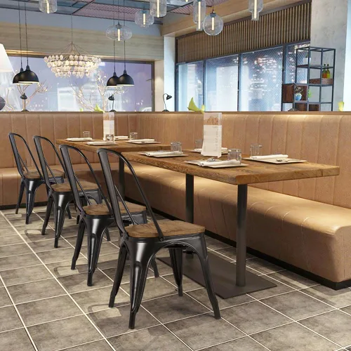 Vista 4 de Yaheetech Juego de sillas de patio de 4,18 pulgadas apilables de metal con asiento de madera para exteriores, capacidad de peso de 330 libras