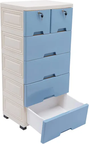 Vista 6 de TFCFL Cómoda moderna de 6 cajones, armario de almacenamiento de 5 capas con ruedas enrollables, llaves para ropa, sala de juegos, muebles