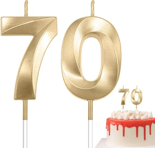 Vista 8 de Velas de 10º cumpleaños de oro champán - Velas de 10 números para decoración de pasteles