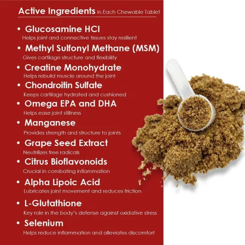 Vista 2 de Gránulos de triple fuerza HA para perros, glucosamina, condroitina, creatina, MSM y antioxidantes, suplemento de apoyo para cadera y articulaciones