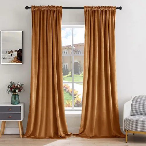 Vista 23 de MIULEE - Juego de 2 paneles de cortinas negro opacas y térmicas de terciopelo para la sala de estar y dormitorio, con bolsillo para cortinero, de 63
