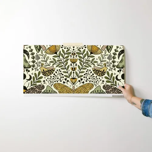 Vista 7 de Muestras de papel tapiz autoadhesivo - Nouveau Naturaleza Verde Amarillo Mariposa Naturaleza Bosque Plantas Art Nouveau Polilla Bohemia Abeja