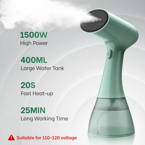 Vista 2 de GS01 - Vaporizador para ropa, vaporizador de mano con tanque de agua ultra grande de 13.5 fl oz, alta potencia de 1500 W, calentamiento rápido 20S