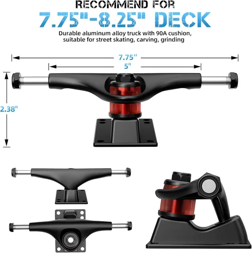 Vista 2 de Jizmo Juego de camiones y ruedas para patineta, ruedas de patineta Cruiser de alto rebote de 2.362 in, rodamientos de patineta ABEC-11, herramienta
