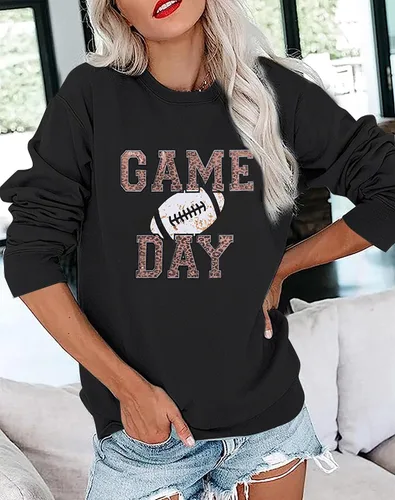 Vista 5 de FAYALEQ Sudadera de manga larga con diseño gráfico de fútbol para mujer, para el día del partido, para la temporada de fútbol