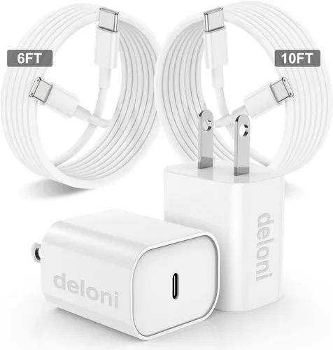 Vista 9 de Cargadores de carga rápida para iPhone 15 y 16, paquete de 20 cargadores de pared USB C de 20 W para iPhone 16 Pro Max con 2 cables USB C a C de 6