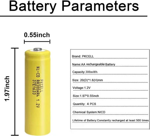 Vista 2 de PKCELL - Paquete de 4 pilas recargables AA 1.2V 300mAh NICD para luces solares Baterías recargables dobles A para luces solares de camino