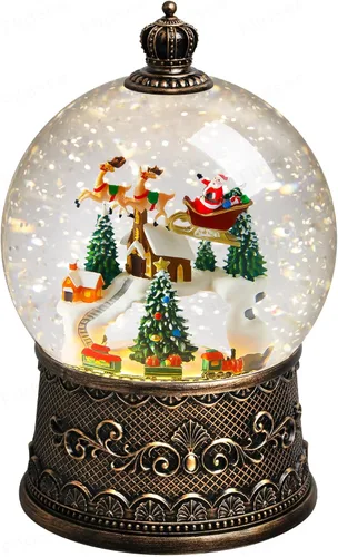Vista 15 de Linterna de Globo de Nieve Navideño con Purpurina, Luz Musical de Globo de Nieve con Temporizador, Caja de Música con Alimentación USB y por