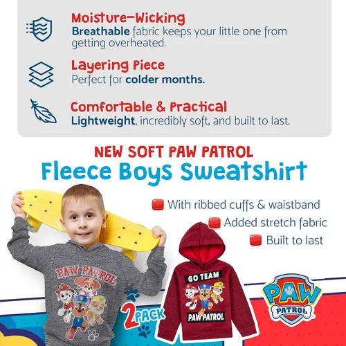 Vista 5 de Paw Patrol 2 Pack Soft Fleece Hoodies for Boys, Lightweight Graphic Pullover Sweatshirts