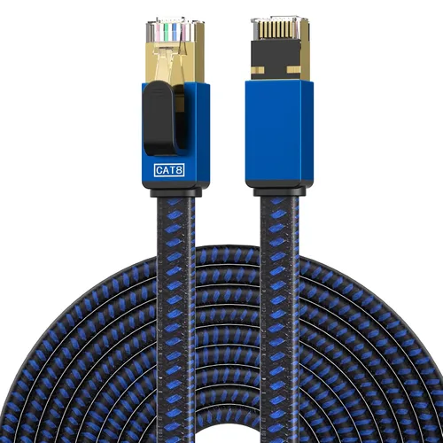 Vista 7 de Cable Ethernet Cat 8 de 5 pies de alta velocidad, cable de red trenzado de nailon, conectores RJ45, cable LAN plano blindado SSTP, cables Ethernet
